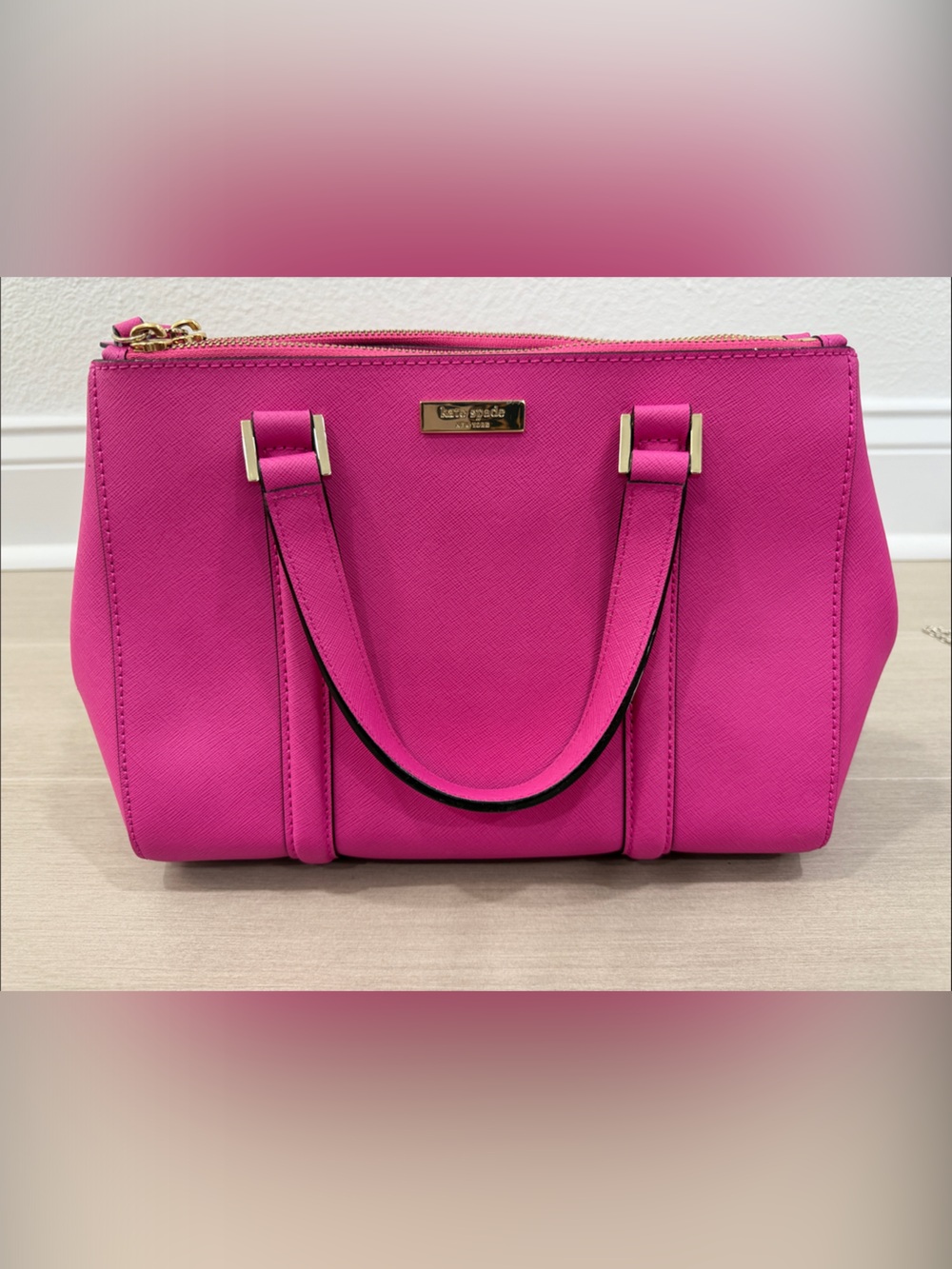 Kate Spade Bright Pink Saffiano Leather Satchel with Detachable Crossbody Strap
